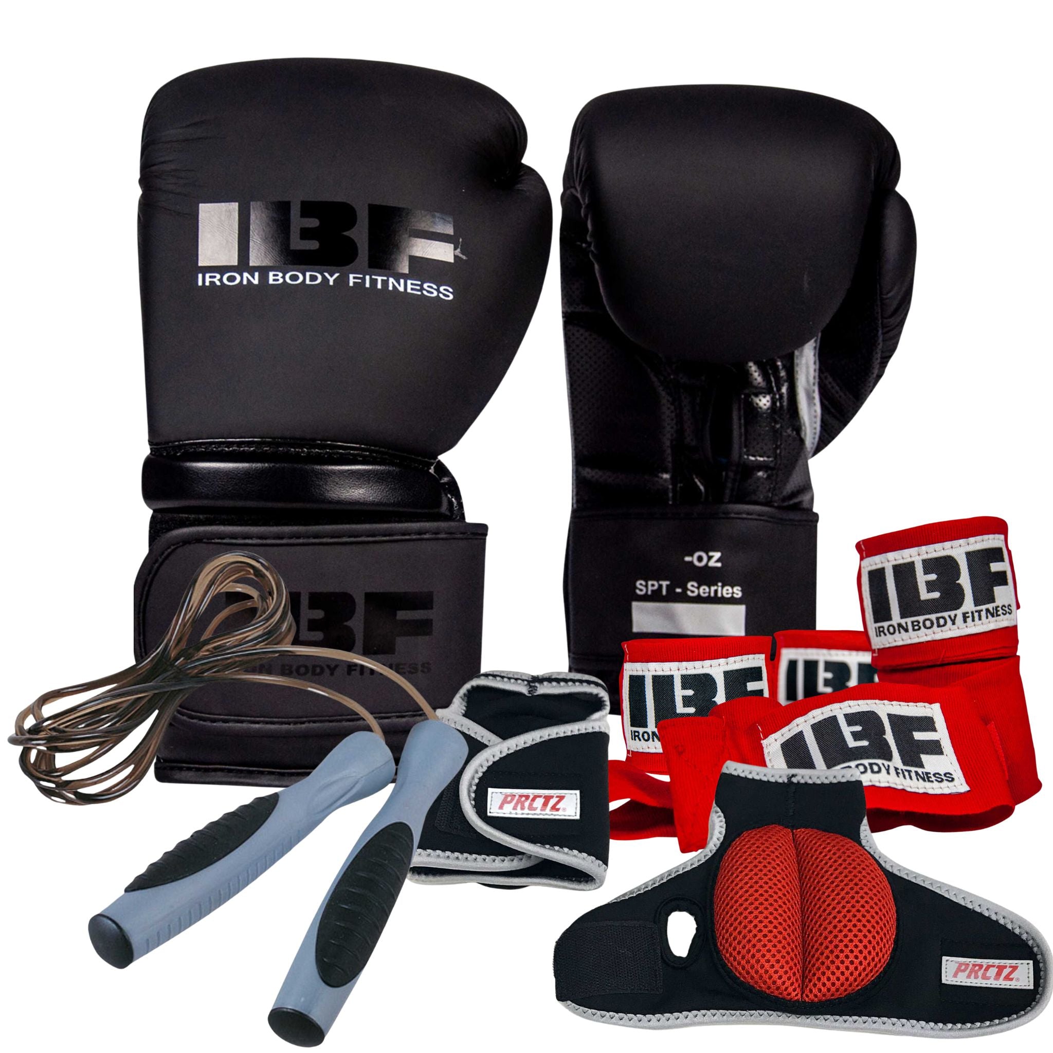 boxing practice gear IBF Blackout Boxing Training Bundle, Includes Boxing Gloves, Hand Weights, Skipping Rope and Hand Wraps