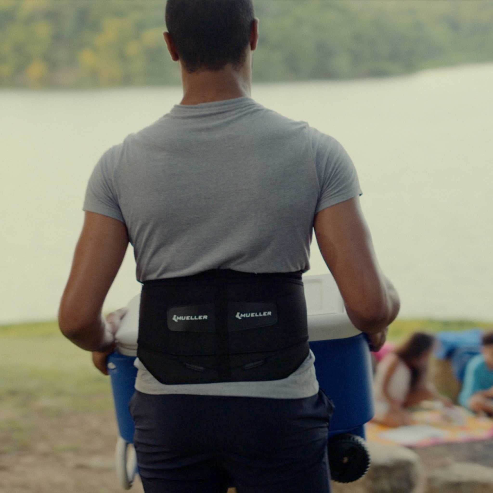 thumbnail image 2 of MUELLER Sports Adjustable Lumbar Back Brace With Removable Pads – Black, Breathable, Made In USA 2 of 6
