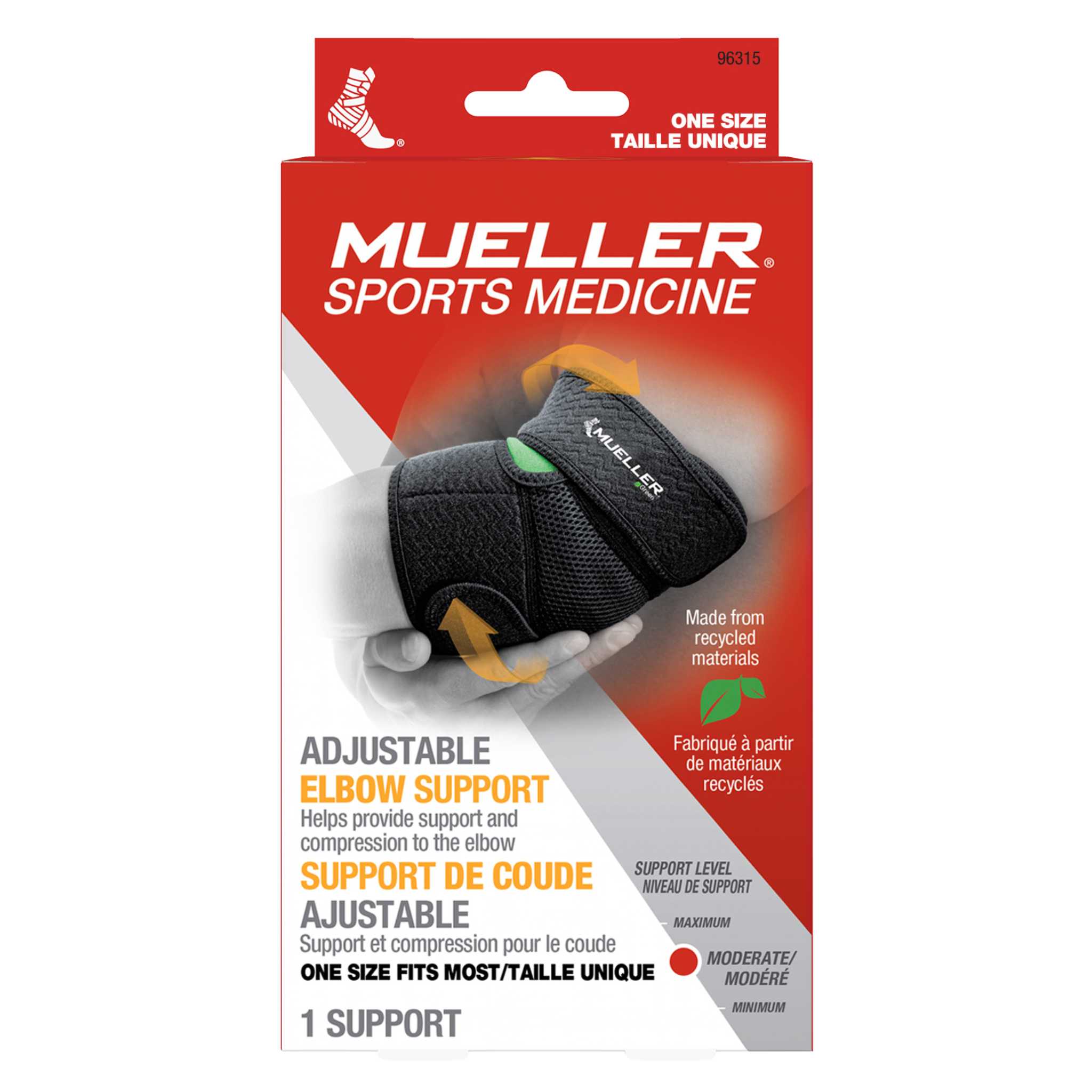 Mueller® Green Adjustable Elbow Support, Unisex, One Size Fits Most - Black