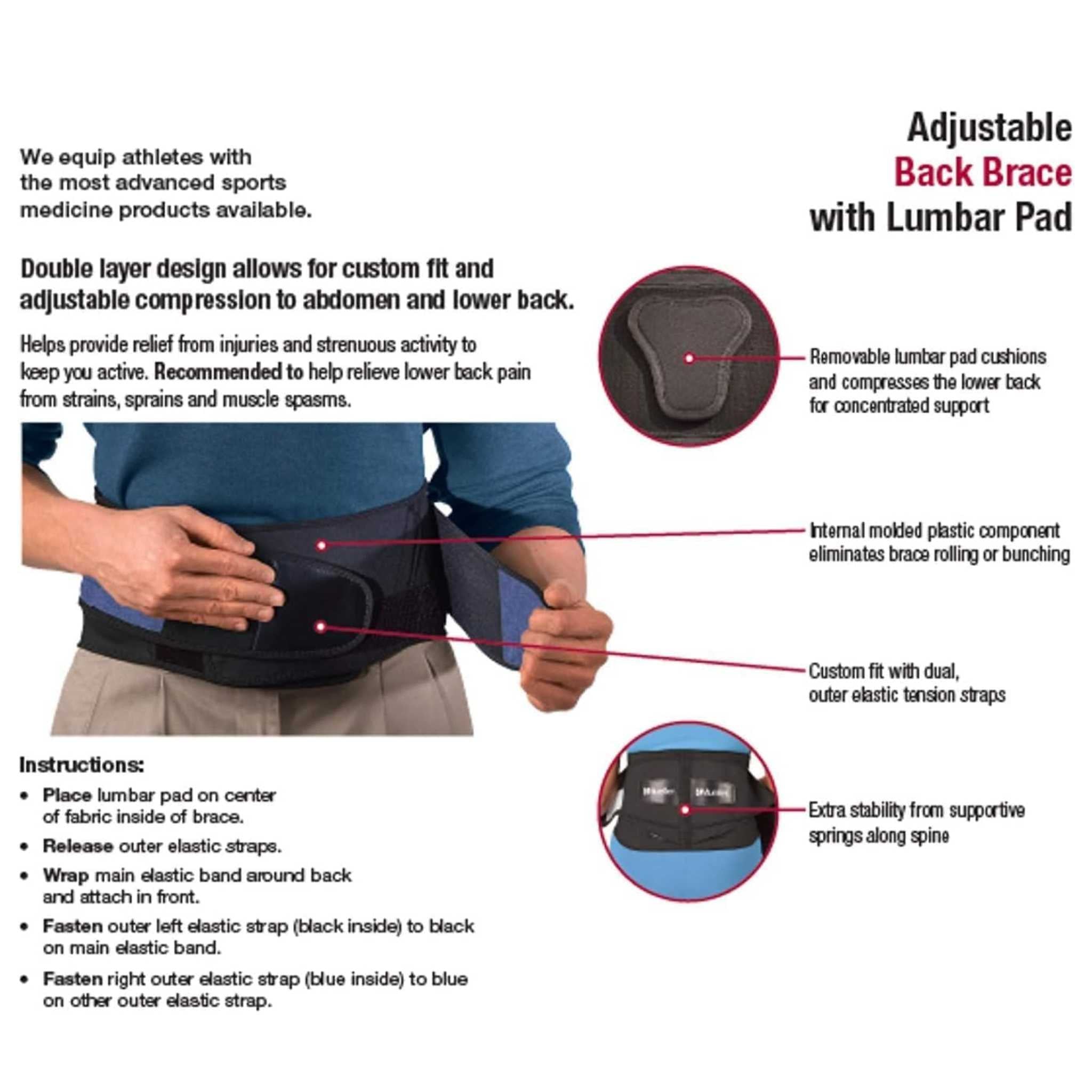 Mueller Adjustable Lumbar Back Brace with Removable Pad Unisex One