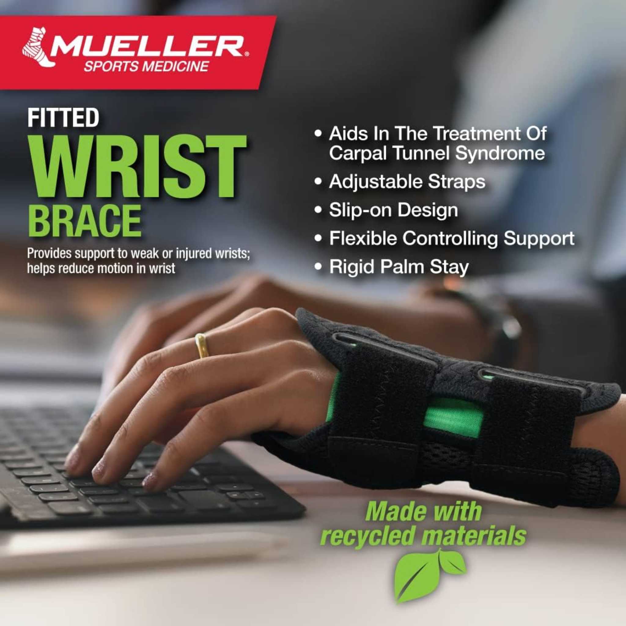 Mueller® Green Fitted Wrist Brace, Right Hand, Unisex, One Size Fits Most - Black