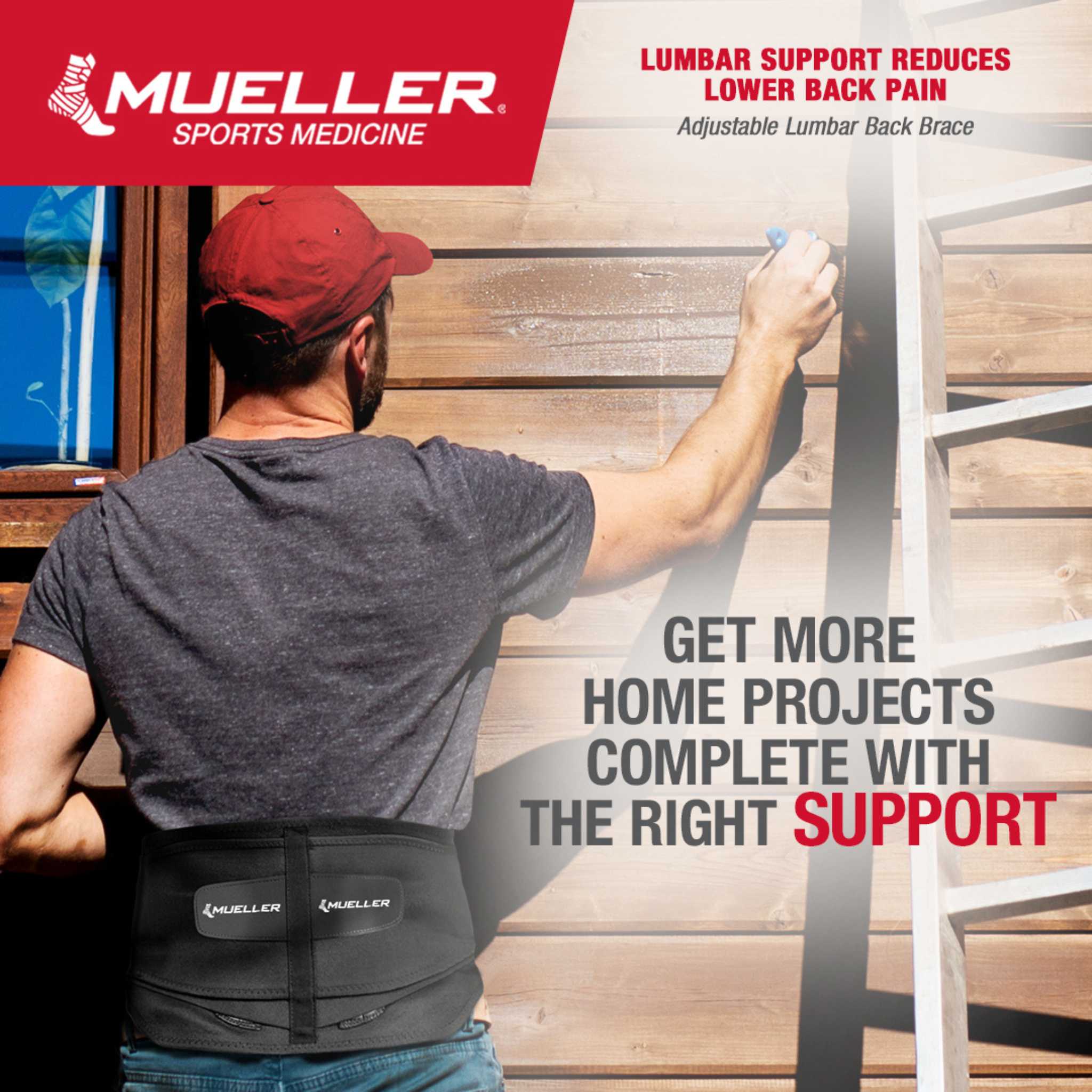 thumbnail image 2 of MUELLER Sports Adjustable Lumbar Back Brace With Removable Pads – Black, Breathable, Made In USA 2 of 6