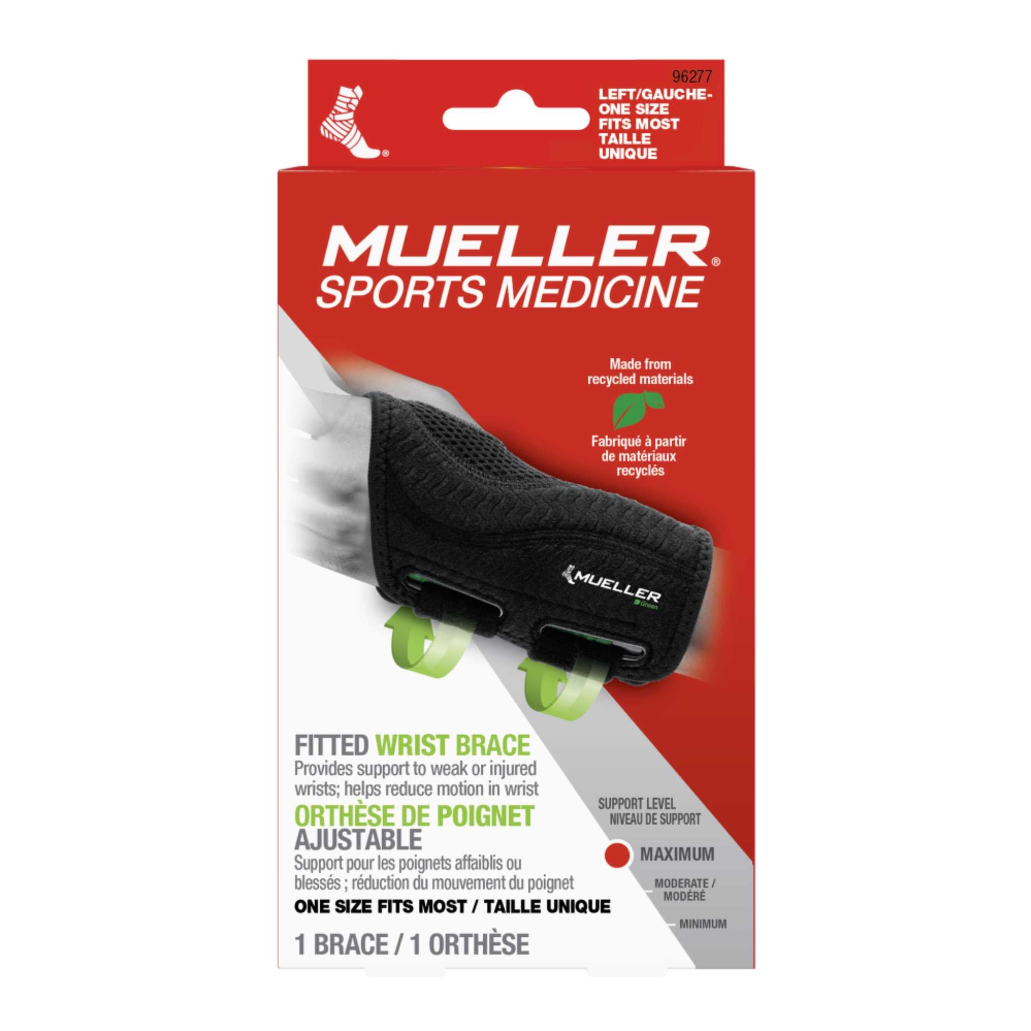 Mueller® Green Fitted Wrist Brace, Left Hand, Unisex, One Size Fits Most - Black