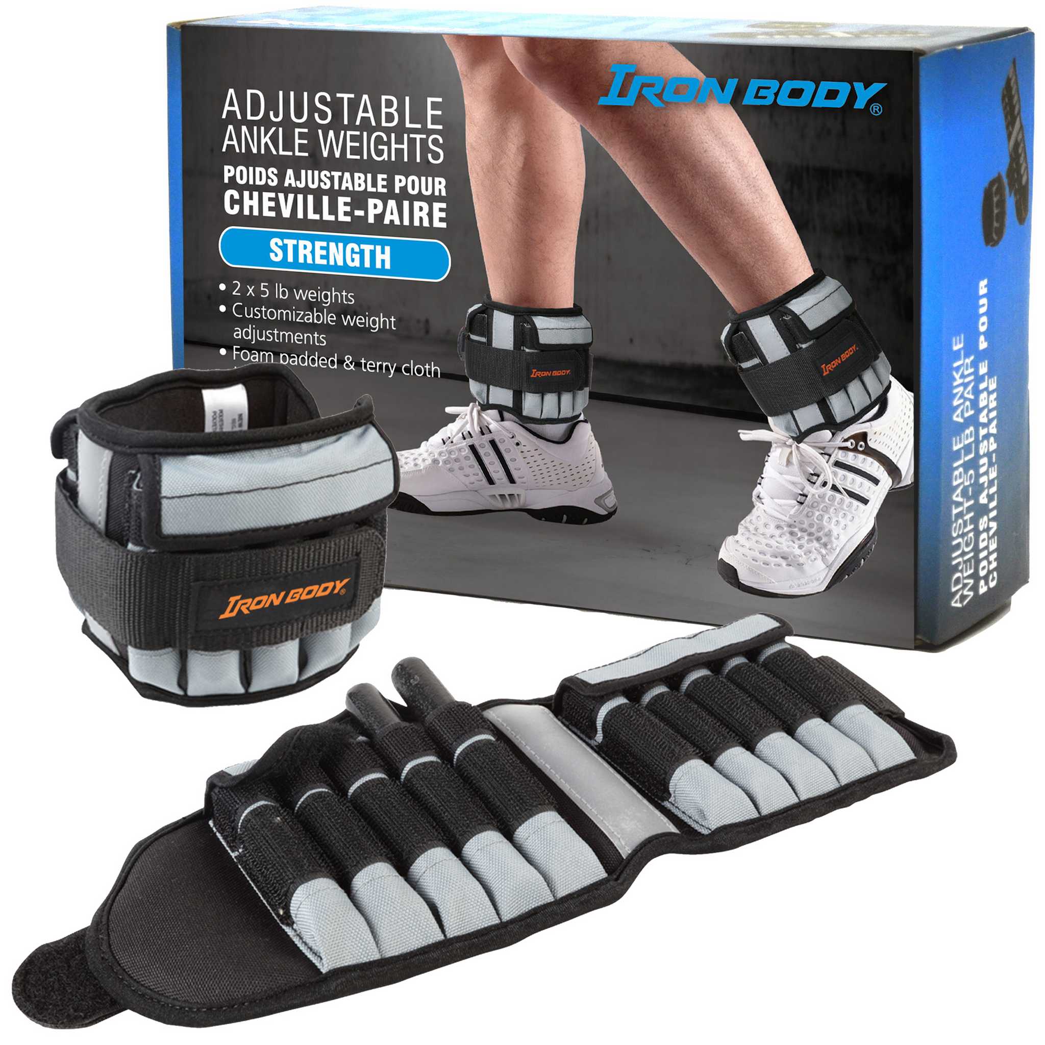 Deluxe Adjustable Ankle Weights, Available in 5 lb. (2 x 2.5 lb.) or 10 lb. Pairs (2 x 5 lb.)
