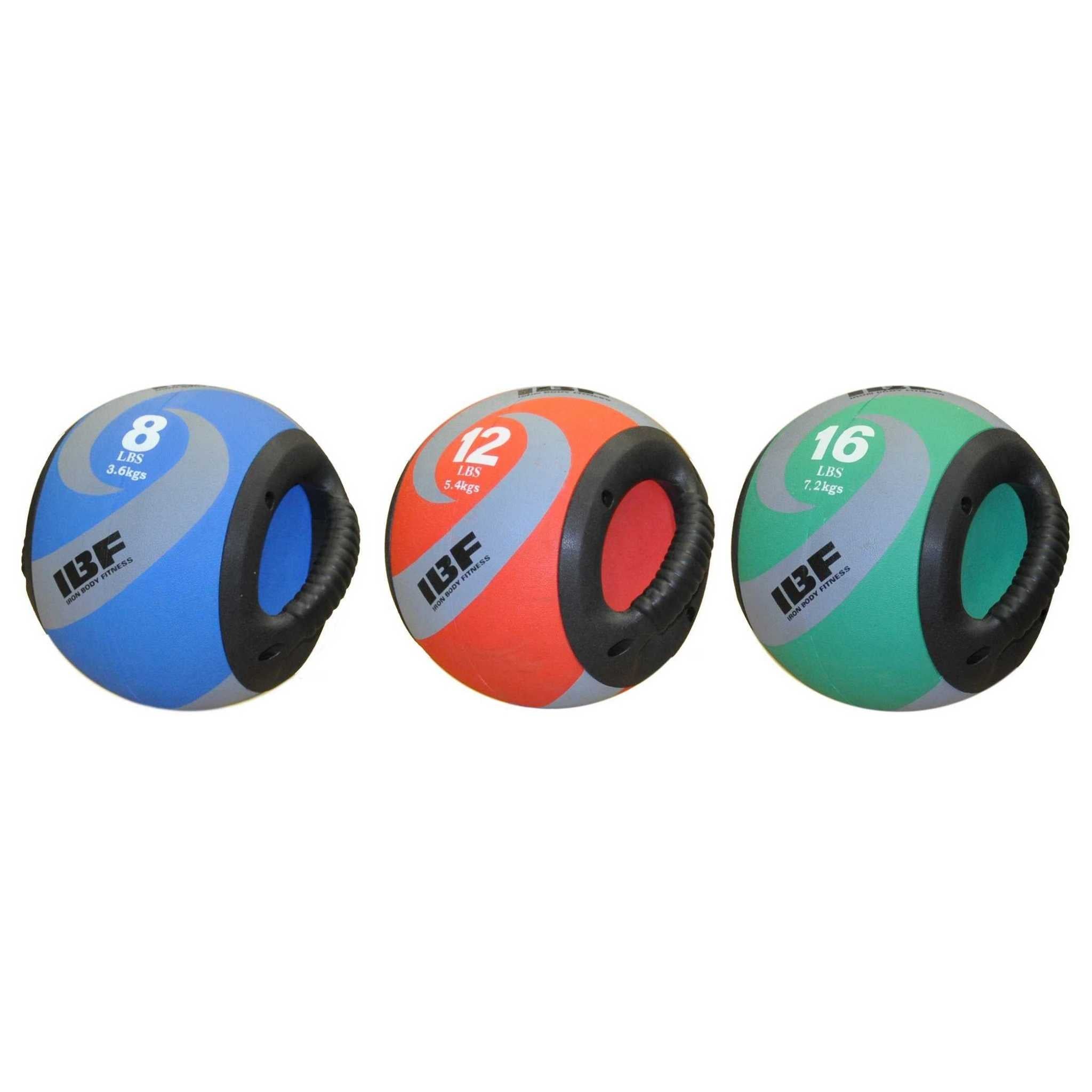 Dual Grip Medicine Balls, Built-In Handles, 8, 12 & 16 lbs.