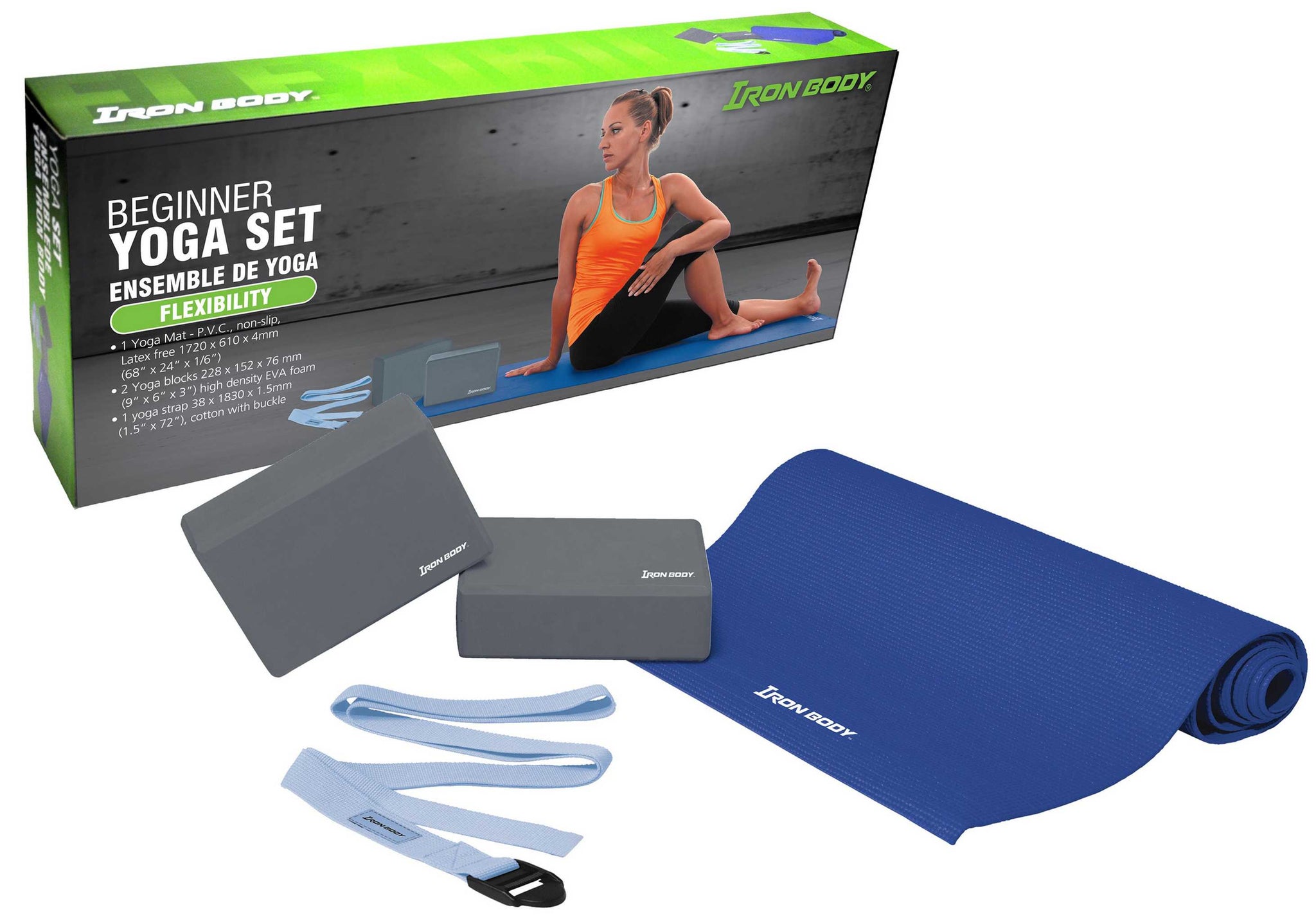 Yoga Equipment for Beginners - Yoga Mat, 2 Blocks and Strap